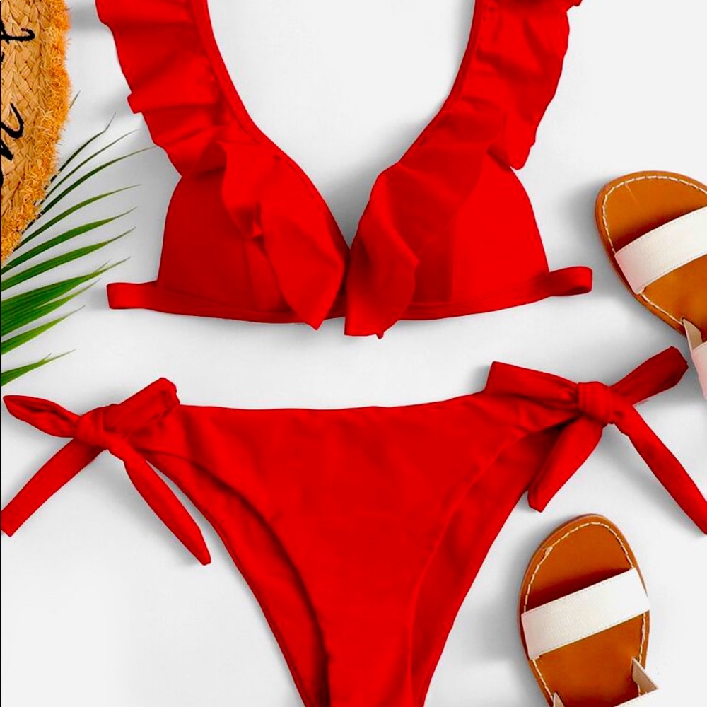 Super cute Red Ruffle Bikini size S NWT